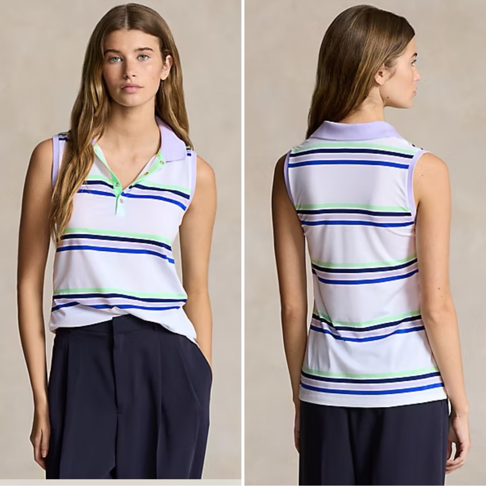 RLX Ralph Lauren Tailor Fit Striped Sleeveless Polo Shirt